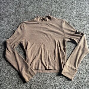 Tan Long Sleeve Mock Neck Cropped Top